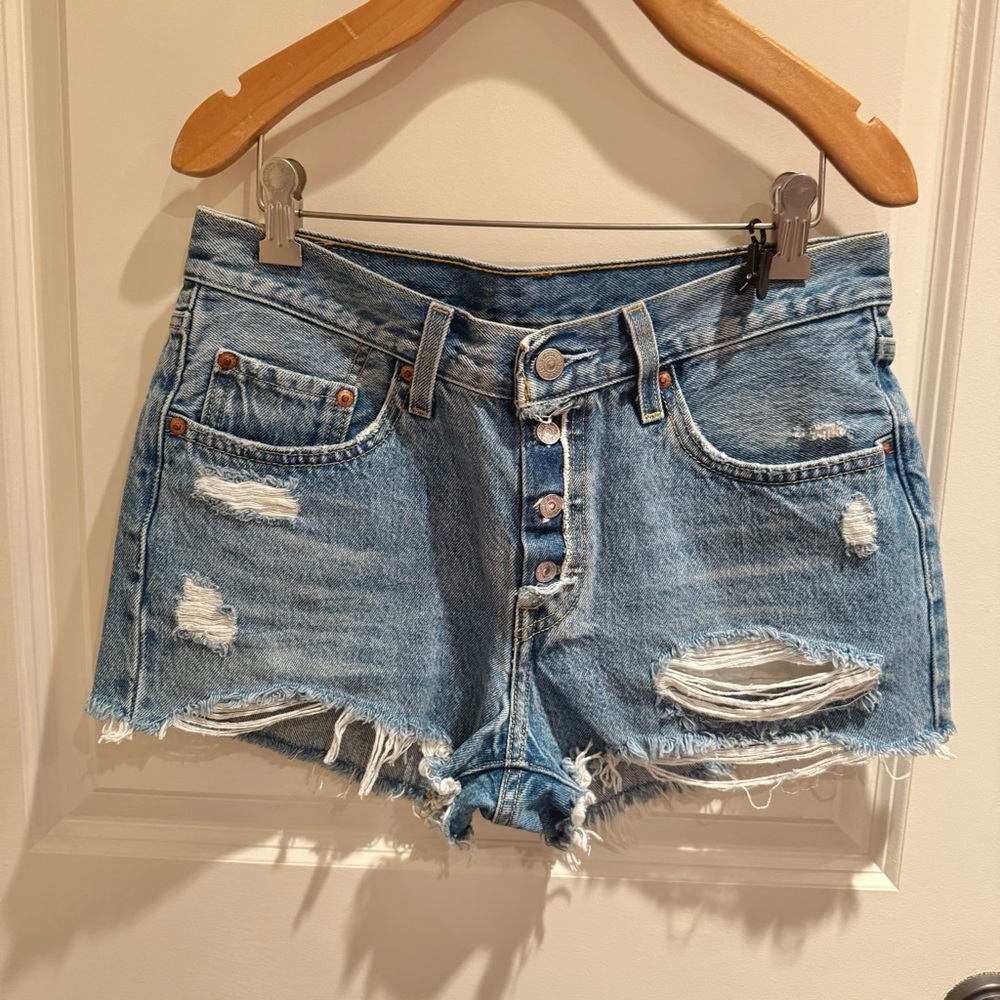 Levi's Light Blue Distressed Denim Jean Shorts